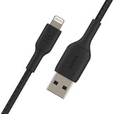 كابل شحن سريع من بيلكين، من نوع USB-A إلى Lightning، مضفر، بطول 0.15 متر - أسود