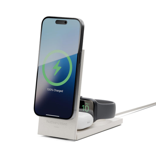 Native Union Rise 3-in-1 Magnetic Wireless Charger| Fast 15W Qi2, Premium Foldable Charging Stand, for Apple iPhone 16/15/14/13/12 Pro/Pro Max/Plus, Apple Watch All Series, Airpods - Sandstone