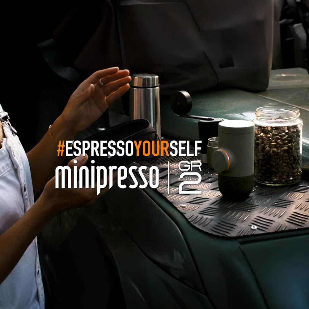 Wacaco MINIPRESSO GR2 - Portable Espresso Machine for Ground Coffee, Eco-Friendly, Made Using Biomass, 18 Bar Powerful Extraction, Ultra Light Weight, Integrated Water Tank System