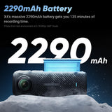 Insta360 X4 Adventure Bundle - 8K Waterproof 360 Action Camera, 4K Wide-Angle Video, 135 Min Battery Life, AI Editing, 114cm Invisible Selfie Stick+ 256GB Memory Card+ Extra Battery Pack - Bundle