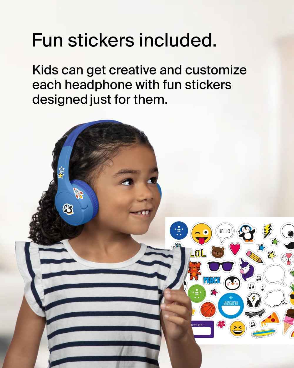 Belkin SoundForm Mini Wireless On-Ear Headphones for Kids| Safe Volume Limited, Up to 30Hrs Bluetooth Connection, Bulit-in Music & Call Controls w/ Mic, USB-C Charging, Blue