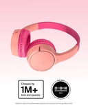 Belkin SoundForm Mini Wireless Kids Headphones, 85dB Volume Limit, Bluetooth, Built-In Microphone, 30-Hour Battery Life, USB-C Charging, Pink