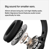 Belkin SoundForm Inspire Kids Over Ear Bluetooth Headset| Volume Safe 85dB, 35Hrs Playtime, USB-C Fast Charging, Wired/Wireless Use, for Music & On-Line Class, works w/ Apple, Samsung, HP - Black