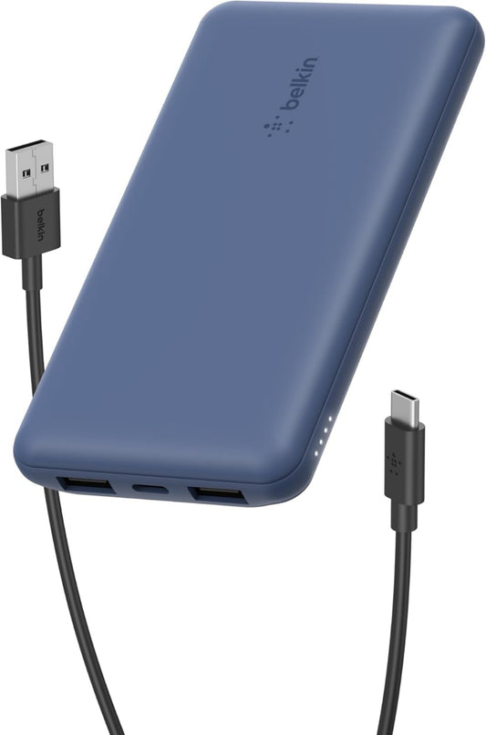 Belkin BoostCharge Power Bank 10K mAh - 15W Quick Charge 2xUSB-C, 2xUSB-A ports for Apple iPhone 12/11 Pro Max/12/11 Pro/12 Mini/12/11/XR/XS/X Max/8/8 Plus iPad Pro/iPad Mini - Blue