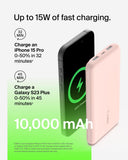 Belkin BoostCharge Power Bank 10K mAh - 15W Quick Charge 2xUSB-C, 2xUSB-A ports for Apple iPhone 12/11 Pro Max/12/11 Pro/12 Mini/12/11/XR/XS/X Max/8/8 Plus iPad Pro/iPad Mini - Rosegold