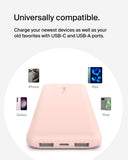 Belkin BoostCharge Power Bank 10K mAh - 15W Quick Charge 2xUSB-C, 2xUSB-A ports for Apple iPhone 12/11 Pro Max/12/11 Pro/12 Mini/12/11/XR/XS/X Max/8/8 Plus iPad Pro/iPad Mini - Rosegold