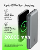 باور بانك بيلكين 20 كيلو أوم 15 واط، منفذ USB-C للإدخال، منفذ USB-A للإخراج، لون رمادي فلكي