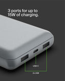 باور بانك بيلكين 20 كيلو أوم 15 واط، منفذ USB-C للإدخال، منفذ USB-A للإخراج، لون رمادي فلكي
