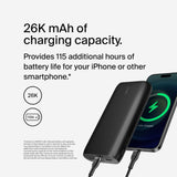 بنك طاقة بيلكين بوست تشارج بسعة 26 ألف مللي أمبير مع منافذ USB-C و USB-A للشحن السريع - أسود