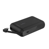 BELKIN BoostCharge Power Bank 10K with Integrated USB-C Cable| Portable Dual Fast Charger, Smart Protect, 1x USB-C port, for iPhone 16/15, iPads, Airpods, Galaxy SA25/24, USB-C Devices- Black