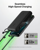 Belkin BoostCharge Power Bank 20K with Display| 20W Fast Charging 2x USB-C, 1x USB-A Ports with Detachble USB-C Cable, TSA Approved Safe for Flying, Black