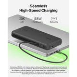 Belkin UltraCharge Pro Laptop Power Bank 25K | 158W Shared Output, Fast Charge Integrated 140W USB-C Cable, Digital Display, for MacBooks, Laptops, Tablets, SmartPhones, USB-C Devices, Black