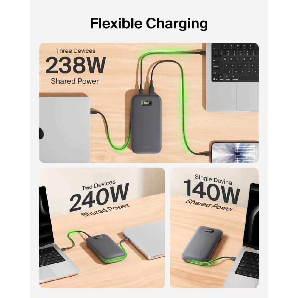 Belkin UltraCharge Pro Laptop Power Bank 25K | 158W Shared Output, Fast Charge Integrated 140W USB-C Cable, Digital Display, for MacBooks, Laptops, Tablets, SmartPhones, USB-C Devices, Charcoal