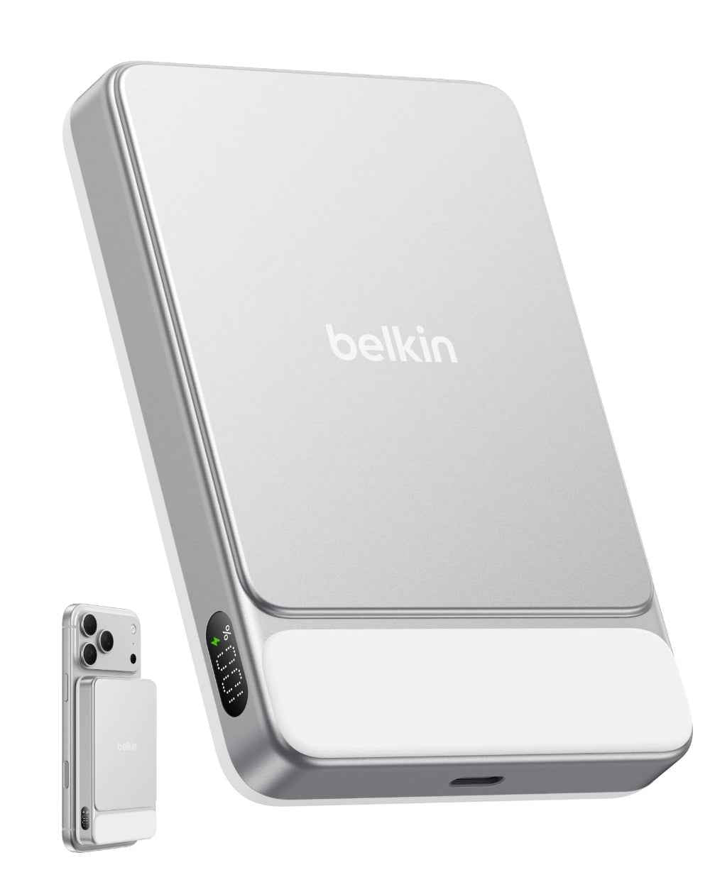 Belkin UltraCharge Slim Magnetic Power Bank 10K | Qi2 25W Wireless Charging, 30W USB-C Port, Digital Display, for iPhone 18/17/16/15/14/13/12, Samsung Phones w/ Magnetic Case, White