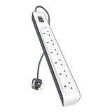 Belkin 6-Way Surge Protection Strip with 2 Meters Power Cord - Heavy Duty Electrical Extension Socket, 14AWG capacity with On/Off Switch, for 6 Devices, Anti-Surge / Anti-Fluctuation - White
