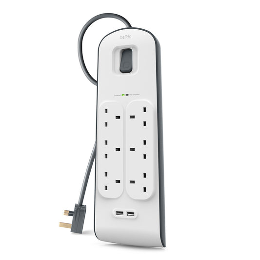 شريط حماية من زيادة التيار الكهربائي من بيلكين بستة منافذ - بطول 2 متر مع منفذي شحن USB بقوة 2.4 أمبير