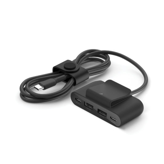 Belkin BoostCharge 4-Port 30W Power Extender| Portable Charger w/ 2Meter Cable, Clip Included, 2x USB-C, 2x USB-A, for Apple/Android iPhone 14/13/12 Pro Max, iPad, Samsung Phones & Tablets - Black