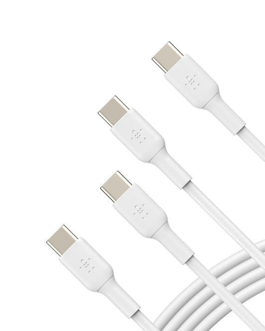 Belkin BoostCharge PVC USB-C Cable, USB-IF certified USB C to USB type C Fast Charging for iPhone 15, Samsung Galaxy S23, iPad, MacBook, Note, Pixel, more - 1m, 2pack, White
