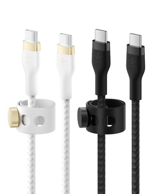 Belkin BoostCharge Pro Flex silicone USB-C Cable, USB-IF certified USB C to USB type C Fast Charging for iPhone 15, Samsung Galaxy S23, iPad, MacBook, Note, Pixel, more - 1m, 2pack, black/white