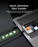 كابل بيلكين - سيليكون مضفر - من نوع C إلى C - 2.0 - 1 متر - أسود / أبيض - عبوة من قطعتين