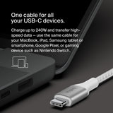 Belkin BoostCharge USB-C to USB-C Cable 240W 2M| Ultra Fast Charge Power Delivery, Heavy Duty Braided Nylon, for Apple MacBook Air/Pro, iPad Pro/Air/Mini, Samsung, HP, Dell Laptops and More - White