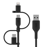 Belkin BoostCharge Universal 3-in-1 Cable 15W (USB-A cable with USB-C, Micro-USB and Lightning connectors) 1M| Universal Charge & Sync Cable, for Apple iOS, Android, and Micro USB devices - Black