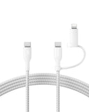 BELKIN BoostCharge Pro 2-in-1 Cable(1.5m)| USB-C + Lightning Connector, Strong Braided Nylon, Ideal for iPhone 16/15/14/13/12/11/x/8, iPad/iPad Pro, Airpods, Samsung, Android devices and more - White
