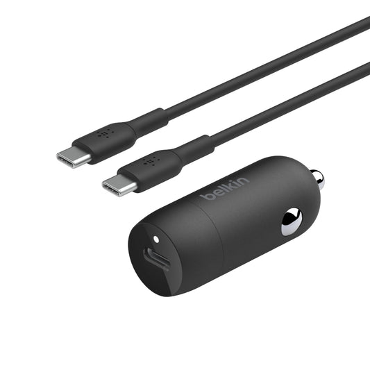 Belkin Boost?Charge 30W Fast Car Charger, Compact Design w/USB-C Power Delivery Port, USB-C to Lightning Cable Included, Universal Compatibility for iPhone 14 Series, iPad, and More - Black