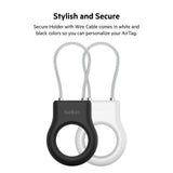 Belkin AirTag Case with Wire Cable, Secure Holder Protective Cover for Air Tag with Scratch Resistance, Alln Key Locking System for Bag, Backpack, Luggage, Car Keys, 50Kg Strength - Black