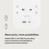 Belkin 8-Outlet Surge Protector w/ Charging Ports 18W| 2meters Cable Length, 900 Joules Protection, PD Fast Charge 1x USB/C 1x USB-A, Heavy Duty Chord, w/ Switch & LED Indicator, - UK 3-Pin