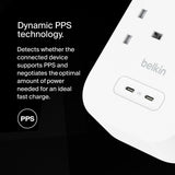 Belkin 8-Outlet Surge Protector w/ Dual USB-C Ports 30W| 2meters Cable Length, 900 Joules Protection, PD Fast Charge, Heavy Duty Chord, w/ Switch & LED Indicator, - UK 3-Pin