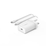 شاحن حائط بيلكين بوست تشارج بي بي إس بتقنية الشحن السريع PD 3.0 بقوة 25 واط مع كابل USB-C إلى لايتنينج بطول متر واحد - أبيض
