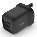 Belkin BoostCharge 65W Dual USB-C PD Wall Charger w/ PPS - Fast Charger w/ GAN Technology, Dual USB-C Ports, for Smartphones, Tablets, Apple MacbookPro 13"/ Air, ChromeBook - UK 3-Pin Plug - Black