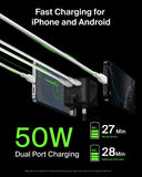 Belkin BoostCharge Pro Dual USB-C GaN Wall Charger 50W | 2-Port USB-C, PD 3.1 PPS, Foldable Prongs, for MacBooks, Laptops, Tablets, Smartphones, USB-C Devices, Black