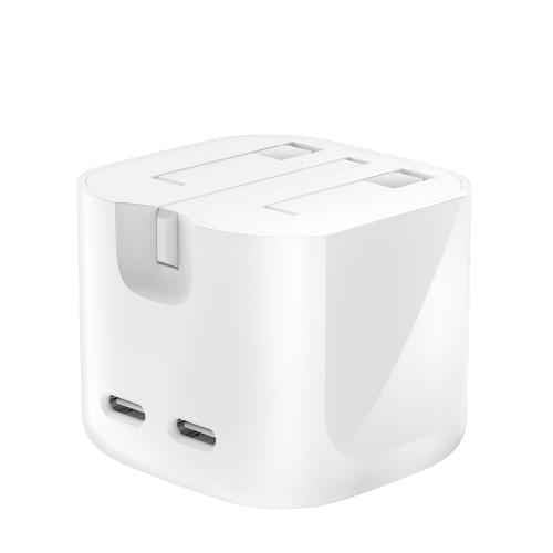 Belkin BoostCharge Pro Dual USB-C GaN Wall Charger 50W | 2-Port USB-C, PD 3.1 PPS, Foldable Prongs, for MacBooks, Laptops, Tablets, Smartphones, USB-C Devices, White