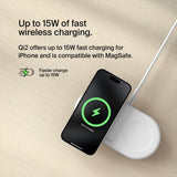 Belkin BoostCharge Pro 2-in-1 Wireless Charging Pad with Magnetic Qi2 15W, Fast Charging iPhone Wireless Charger Compatible with iPhone 15 Series, AirPods, MagSafe Enabled Devices - White