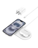 Belkin BoostCharge Pro 2-in-1 Wireless Charging Pad with Magnetic Qi2 15W, Fast Charging iPhone Wireless Charger Compatible with iPhone 15 Series, AirPods, MagSafe Enabled Devices - White