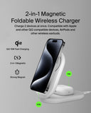 Belkin BoostCharge 2-in-1 Foldable Wireless Charger, Qi2 15W Magnetic iPhone & AirPods Charging Stand with USB-C Cable and 36W Power Supply, White