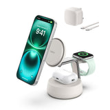 قاعدة شحن Belkin UltraCharge Pro 3 في 1 MagSafe Qi2 بقوة 25 واط | لأجهزة iPhone و Apple Watch و AirPods مع محول طاقة USB-C بقوة 45 واط - لون رملي