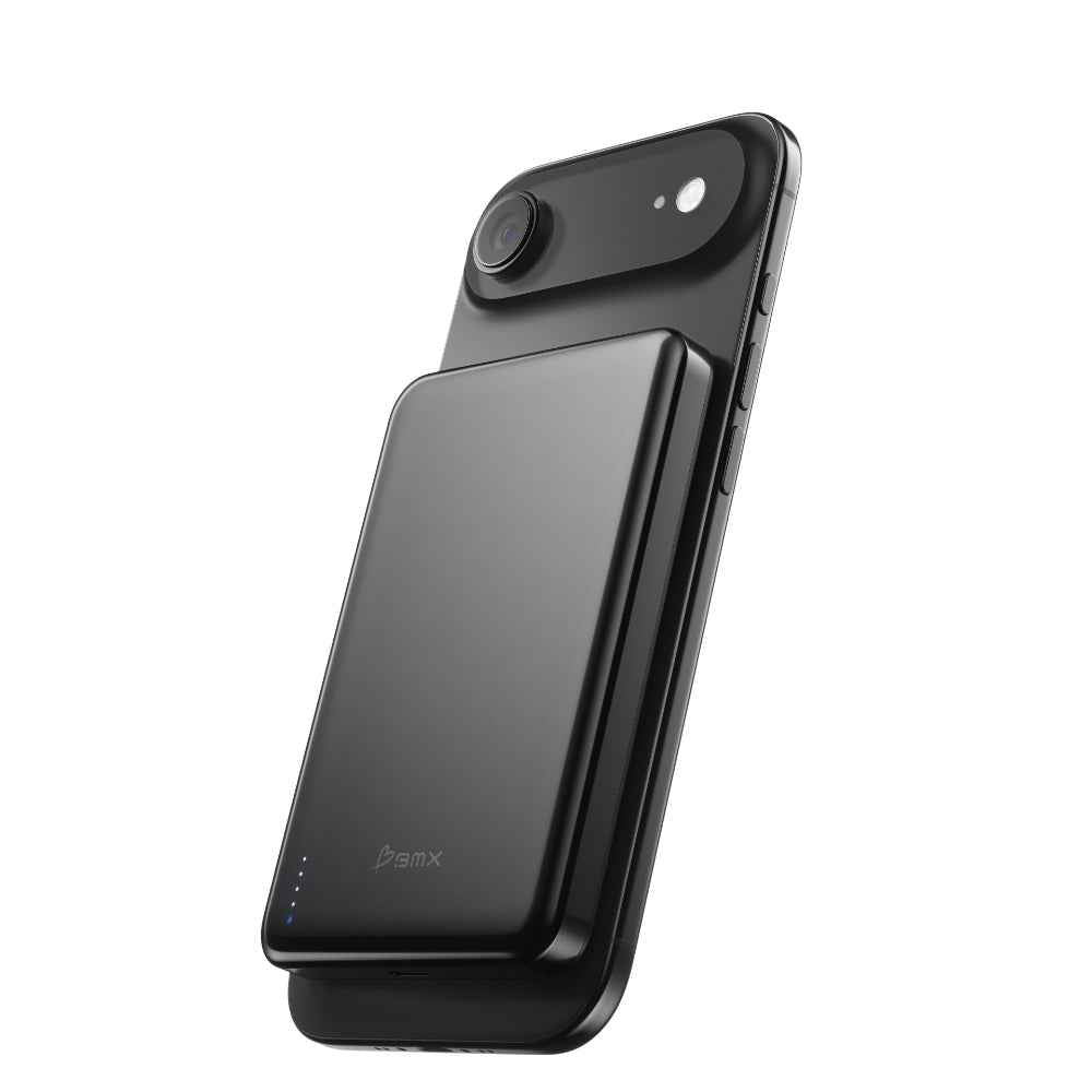 BMX SolidSafe™ Air 10K Magnetic Power Bank| Slim 13mm Semi-Solid Qi2.2 TSA Flight Approved, 15W/30W Wireless/Wired, USB-C Fast Charging for iPhone 18/17/16/15 MagSafe Phones & Cases - Black
