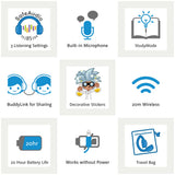 BUDDYPHONES PLAY Plus Wireless Bluetooth Headphones for Kids - Cool Blue