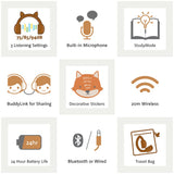 BUDDYPHONES PlayEars+ Bluetooth Wireless Headset - Superb Sound & Playful Animal Ears Design - Fox - Orange