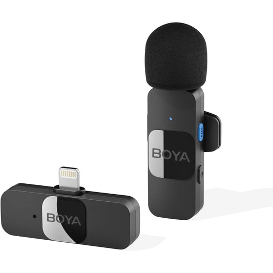 BOYA BY-V1 Wireless Lavalier Microphone System, 164ft Range, Lapel Microphone for iPhone,Andriod iPad - Cordless Omnidirectional Mini Clip-On Mic for Interview Video Podcast Vlogging YouTube