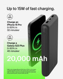 Belkin BOOSTCHARGE 20K Power Bank - Fast Charge 3 Ports (USB-C 1x, USB-A 2x) for Apple iPhone 14/13/12/11/XR/XS/X/8/7/6 Pro Max Plus Mini, iPad Pro/Air/Mini, Airpods & other USB-C Devices - Black