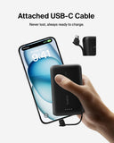 BELKIN BoostCharge Power Bank 10K with Integrated USB-C Cable| Portable Dual Fast Charger, Smart Protect, 1x USB-C port, for iPhone 16/15, iPads, Airpods, Galaxy SA25/24, USB-C Devices- Black