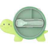 BoBaby Meal Buddies Turtle green 3-compartment silicone suction plate with spork