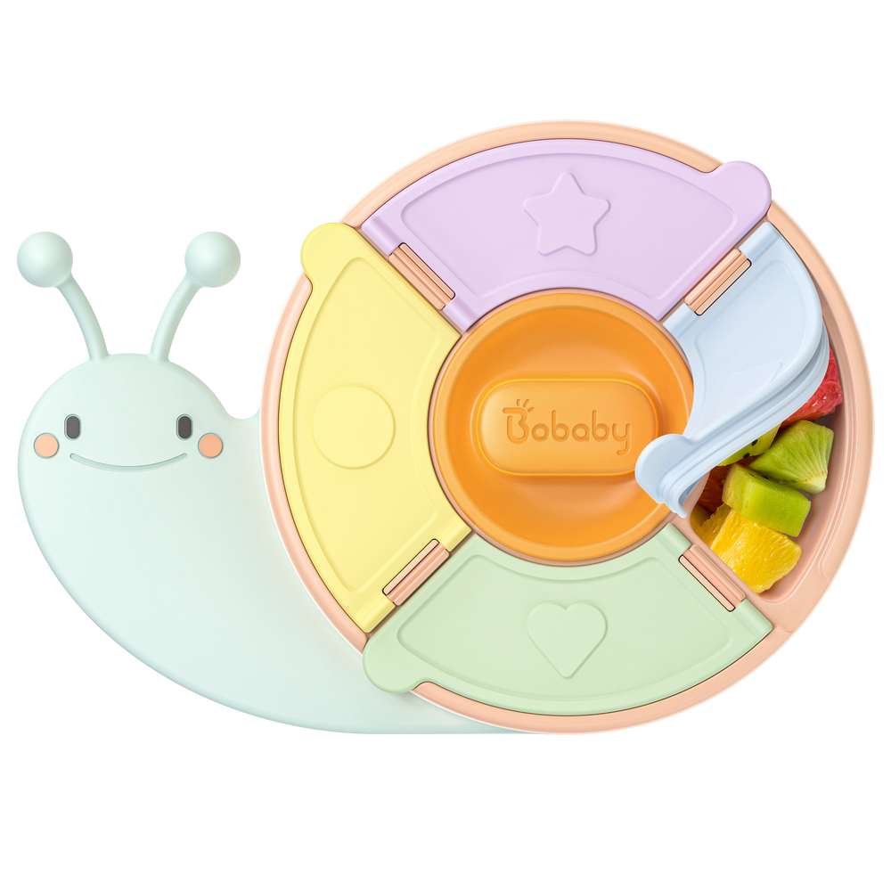 BoBaby Snack Buddies Snail light blue 5-compartment silicone suction snack tray