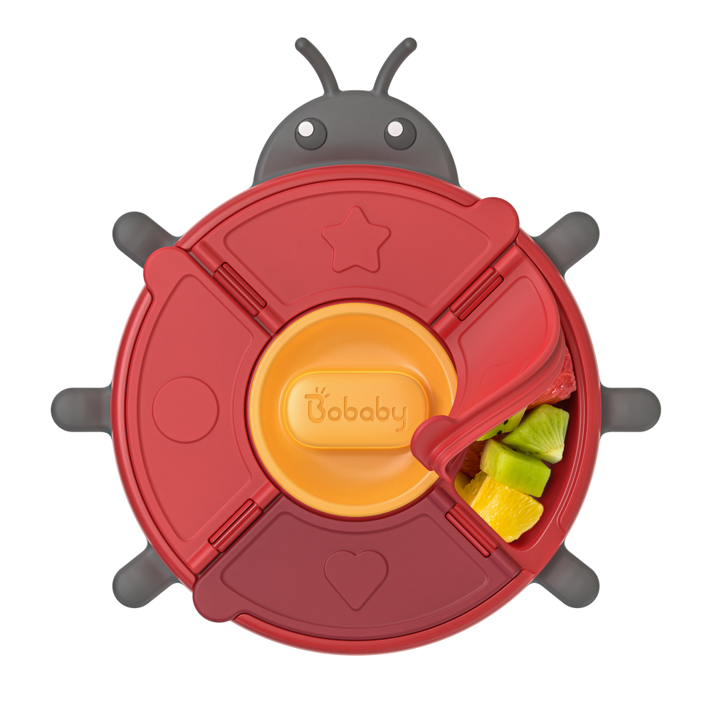 BoBaby Snack Buddies 5-Compartment Suction Snack Tray Ladybug Red