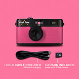 Camp Snap V105 Screen-Free Digital Camera | 8MP Point-and-Shoot Vintage Style, LED Flash, Rechargeable Battery, 500 Photos per charge, Includes 4GB Micro SD Card, for Kids and Adults, Flamingo Pink