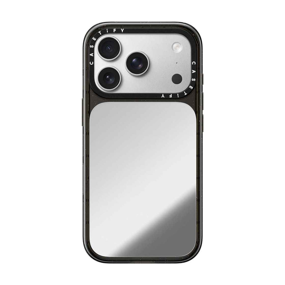 CASETiFY iPhone 18 Pro Impact Canvas Mirror Case | MagSafe Compatible, Reflective Mirror Back, Protective Phone Case, Raised Screen & Camera Edges, Charm-Ready - Silver / Glossy Black